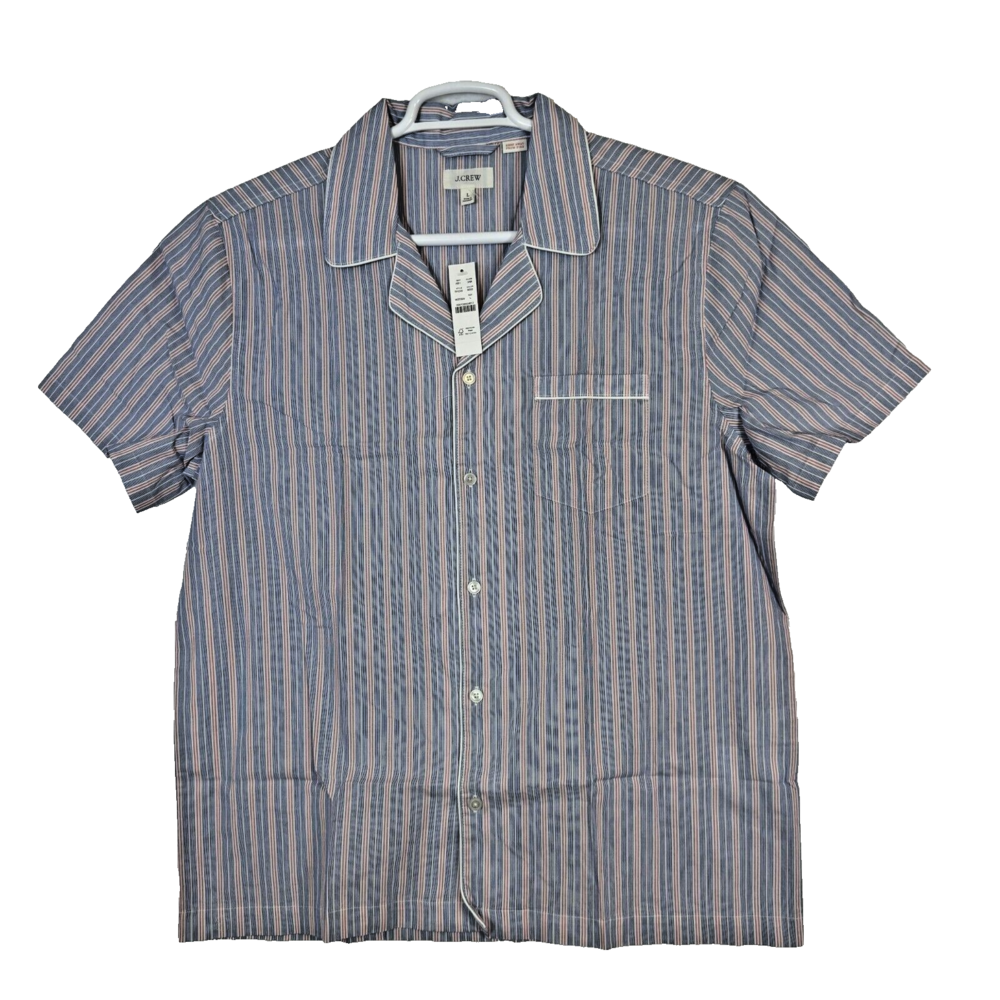 J.Crew Men’s Large Blue & Red Stripe Short Sleeve Cotton Pajama Shirt Bu M 169